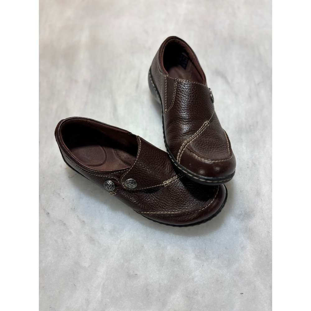 Clarkson Collection Womens Dark‎ Brown Leather Slip On Shoes Comfort Size 6